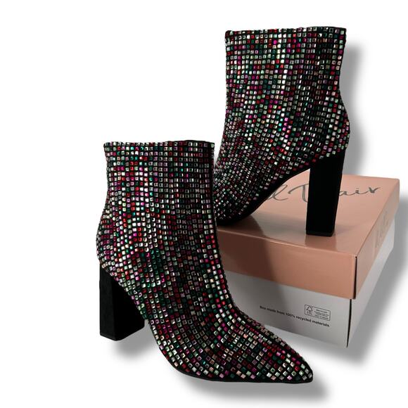 NEW Wild Pair Multi Bling Rhinestone Bootie SZ 7 Black Embellished Pointed Toe - Picture 5 of 12